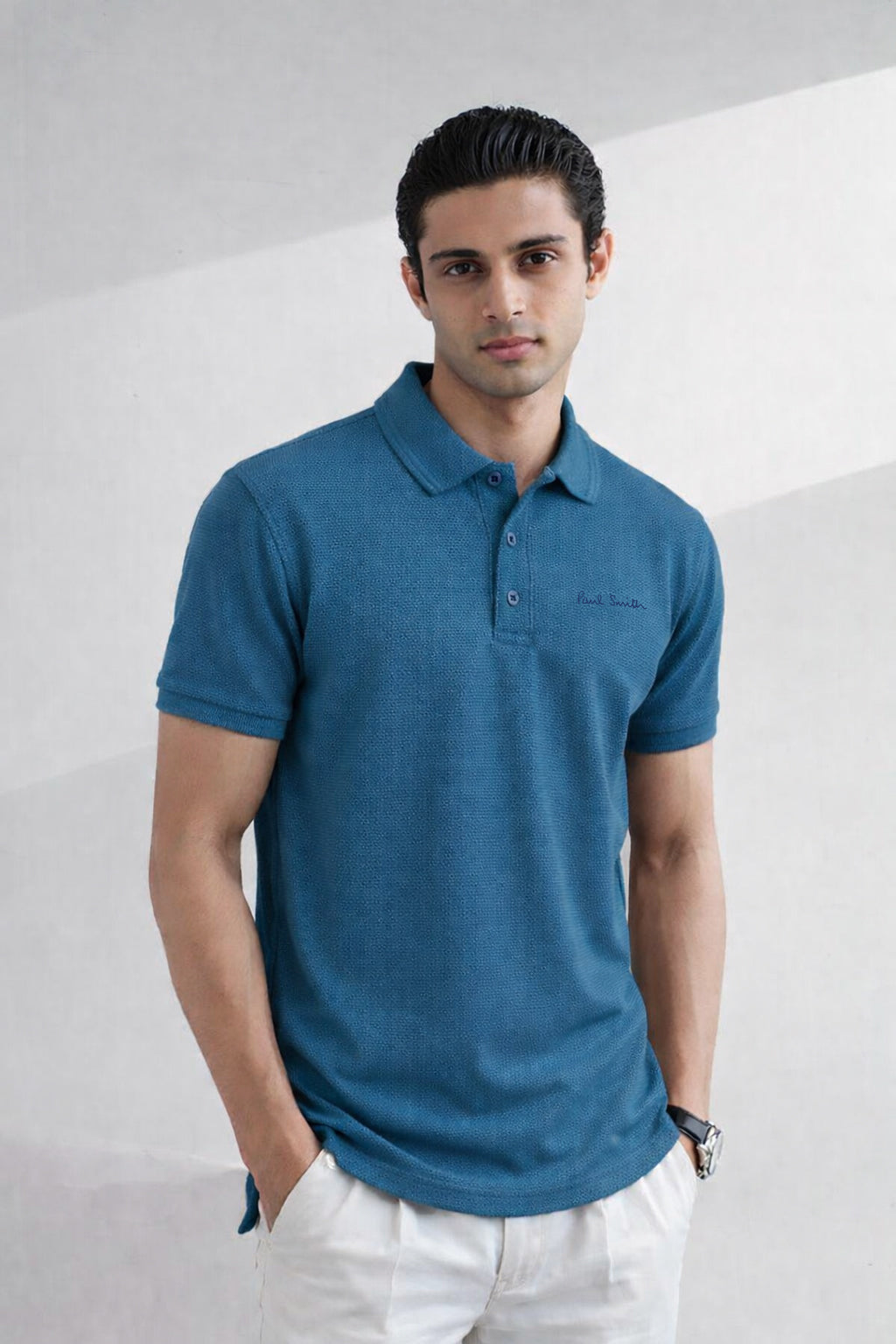 P.SMITH TEXTURE  COTTON PIQUE ZINK POLO SHIRT