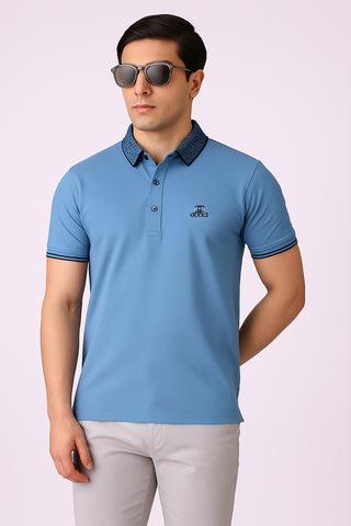 Guccii-Inspired Sky Blue Polo – Sleek Design, Premium Feel