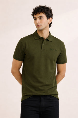 P.SMITH COTTON PIQUE OLIVE POLO SHIRT