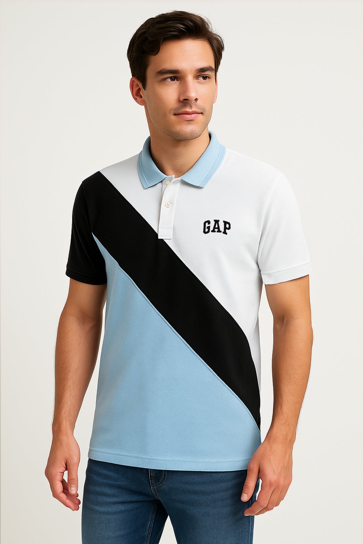 GEP PANEL Men’s Branded Cotton PQ Shirt in Sky Blue-White