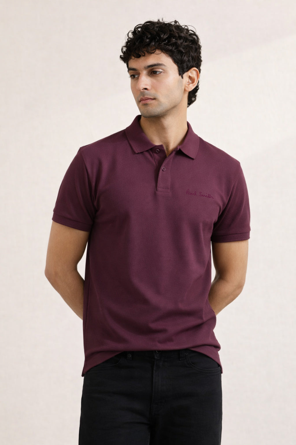 P.SMITH COTTON PIQUE PURPLE POLO SHIRT