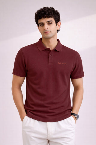 P.SMITH TEXTURE  COTTON PIQUE MAROON POLO SHIRT