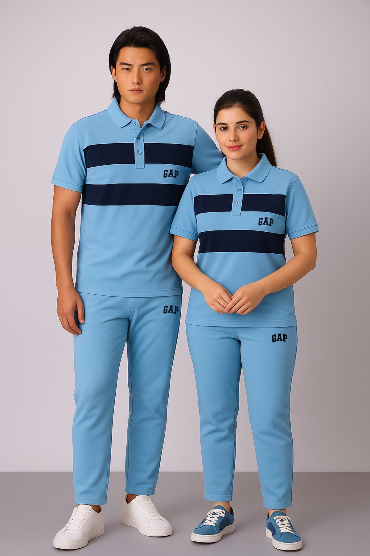 GAP-Unisex Cotton PQ Embroidered Logo Sky Blue-Navy Blue Tracksuit
