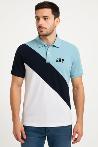 GEP PANEL Men’s Branded Cotton PQ Shirt in White-Sky Blue
