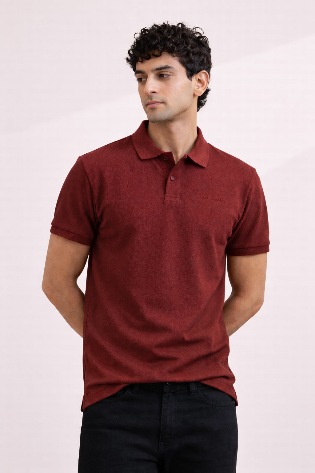 P.SMITH COTTON PIQUE MAROON POLO SHIRT