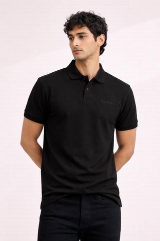 P.SMITH COTTON PIQUE BLACK POLO SHIRT