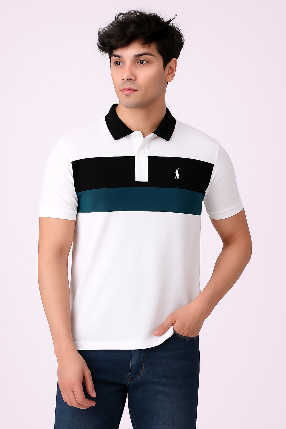 POLOO PANEL Men’s Branded Cotton PQ Shirt in White