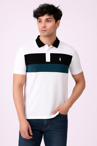 POLOO PANEL Men’s Branded Cotton PQ Shirt in White