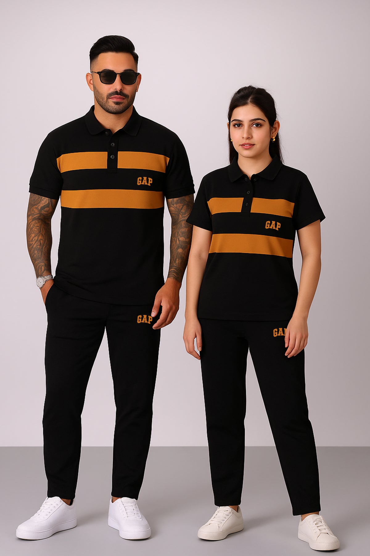 GAP-Unisex Cotton PQ Embroidered Logo Black-Mustard Tracksuit