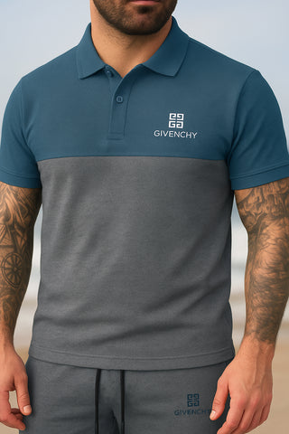 Givenchy-Branded Cotton PQ Embroidered Logo Sea Blue-Charcoal Grey Tracksuit