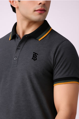 Burbarry Men’s Charcoal Grey Cotton Polo Shirt