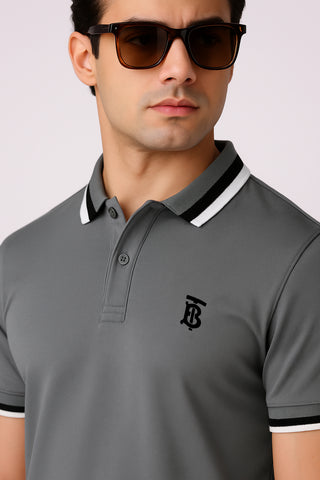 Burbarry Men’s Light Grey Cotton Polo Shirt
