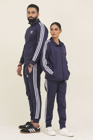 Adi-Sterling Mock Neck Warm-UP 3-Stripes Blue Unisex Tracksuit