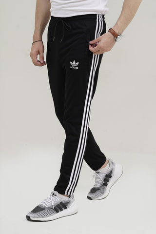 Adi-3 Stripes Embroidered Logo Black Cotton Jersey Trouser