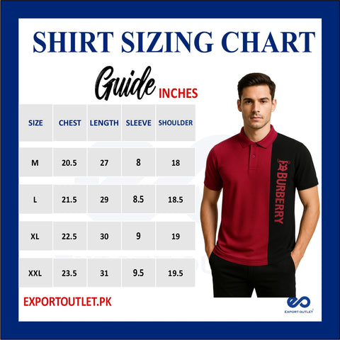 BURBARY PANEL Men’s Branded Cotton PQ Shirt in Maroon-Black