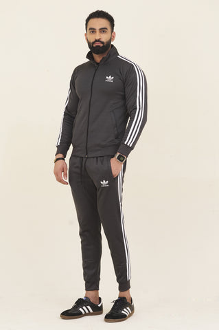 Adi-Sterling Mock Neck Warm-UP 3-Stripes Charcoal Grey Unisex Tracksuit