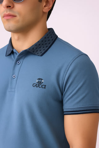 Guccii-Inspired Sky Blue Polo – Sleek Design, Premium Feel