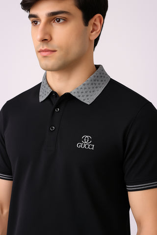 Guccii-Inspired Black Polo – Sleek Design, Premium Feel