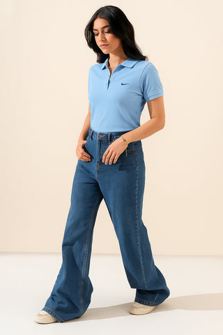 Nikee Women's Sky Blue Cotton Polo Shirt