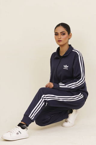 Adi-Sterling Mock Neck Warm-UP 3-Stripes Blue Tracksuit