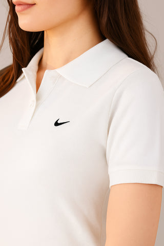 Nikee Women's White Cotton Polo Shirt