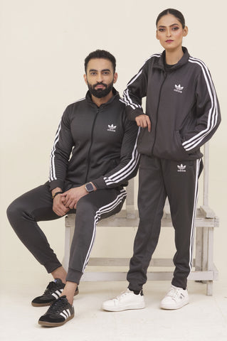 Adi-Sterling Mock Neck Warm-UP 3-Stripes Charcoal Grey Unisex Tracksuit