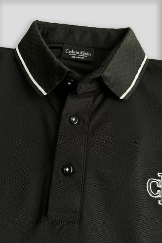 CK Signature Polo Shirt Black – Stripe Collar Edition
