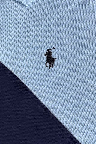 POLOO CROSS PANEL Men’s Branded Cotton PQ Shirt in Sky Blue-Navy Blue