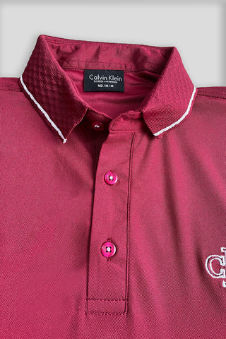 CK Signature Polo Shirt Maroon – Stripe Collar Edition