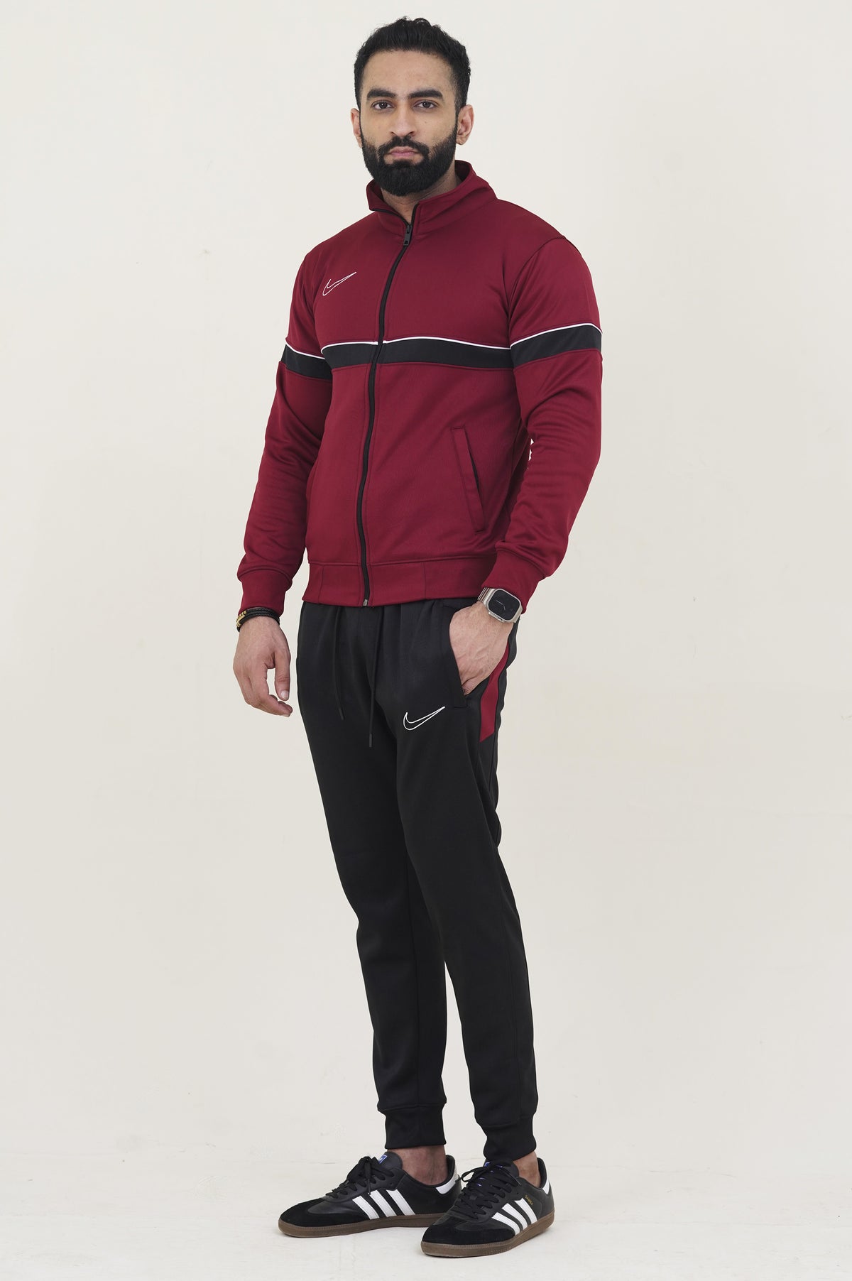 NK-Mockneck Warm-UP Maroon-Black Tracksuit