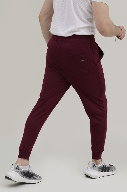 Tomy Embroidered Logo Maroon Cotton Jersey Trouser