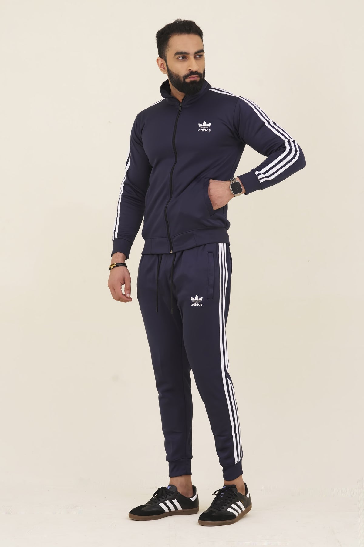 Adi-Sterling Mock Neck Warm-UP 3-Stripes Blue Tracksuit