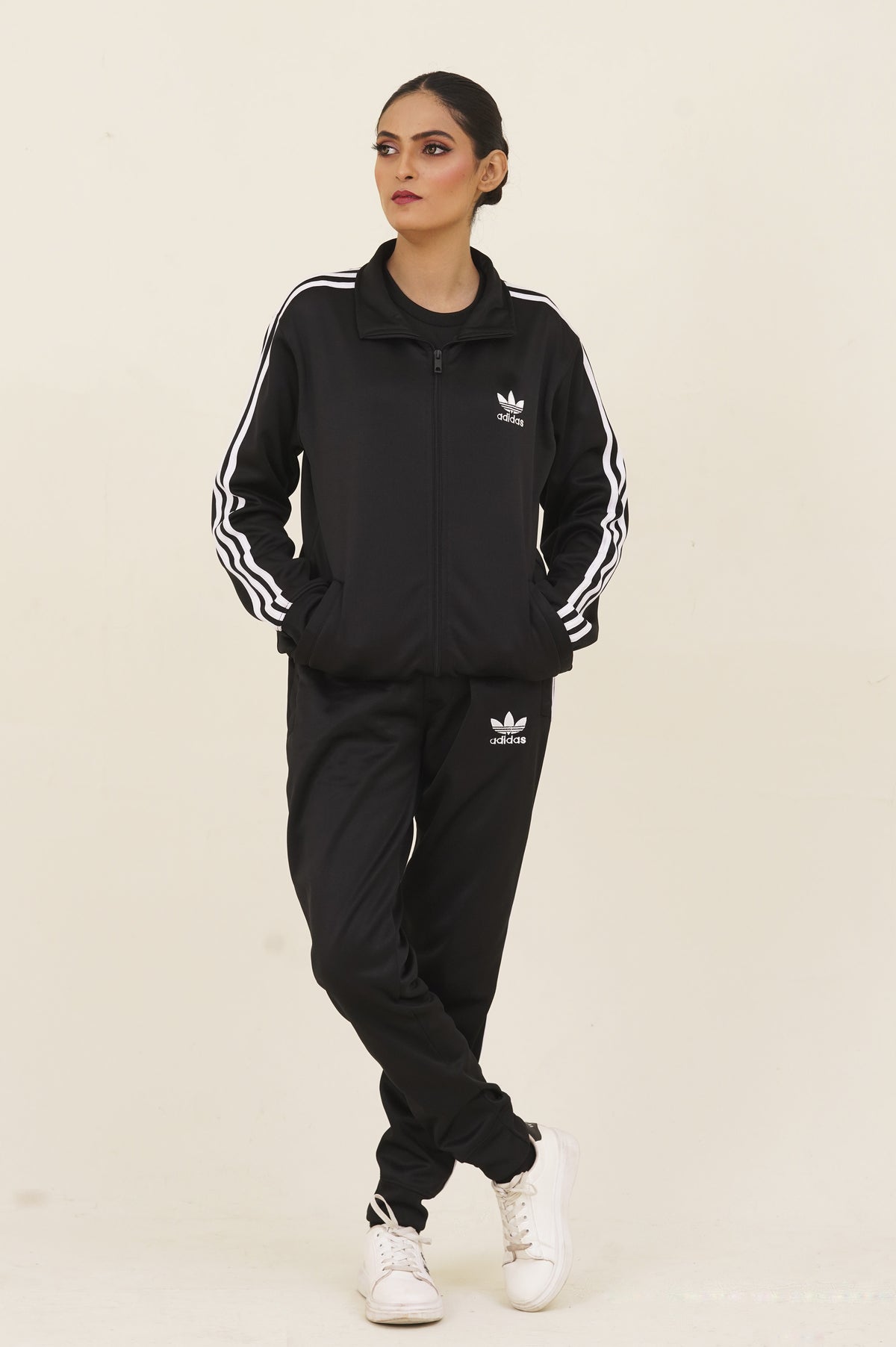 Adi-Sterling Mock Neck Warm-UP 3-Stripes Black Tracksuit