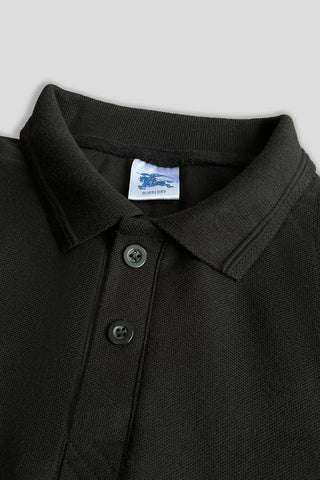 BURBARY PANEL Men’s Branded Cotton PQ Shirt in Black-Skin
