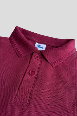BURBARY PANEL Men’s Branded Cotton PQ Shirt in Maroon-Black