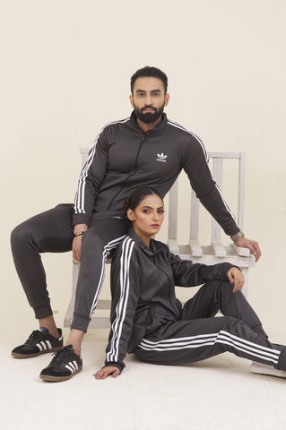 Adi-Sterling Mock Neck Warm-UP 3-Stripes Charcoal Grey Unisex Tracksuit