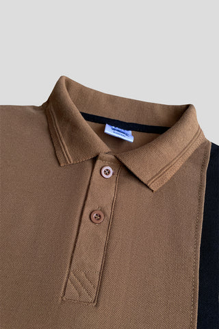 BURBARY PANEL Men’s Branded Cotton PQ Shirt in Skin-Black