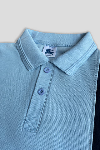 BURBARY PANEL Men’s Branded Cotton PQ Shirt in Sky-Navy Blue