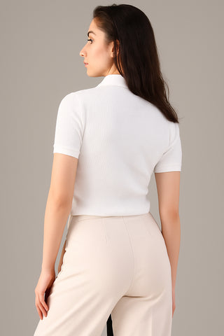 Nikee Women's White Cotton Polo Shirt