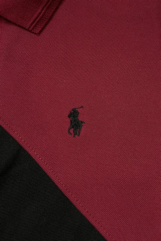 POLOO CROSS PANEL Men’s Branded Cotton PQ Shirt in Maroon-Black