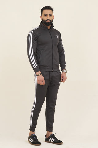 Adi-Sterling Mock Neck Warm-UP 3-Stripes Charcoal Grey Tracksuit