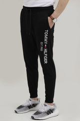 Tomy Embroidered Logo Black Cotton Jersey Trouser