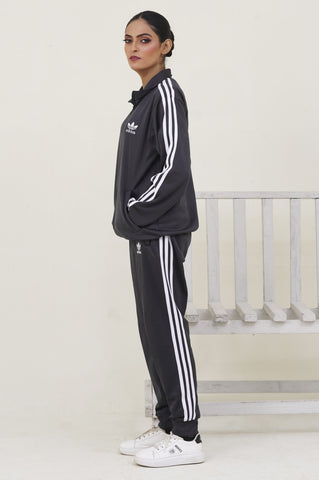 Adi-Sterling Mock Neck Warm-UP 3-Stripes Charcoal Grey Tracksuit