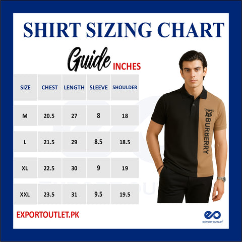 BURBARY PANEL Men’s Branded Cotton PQ Shirt in Black-Skin