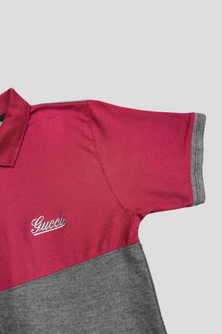 GUCCII Cotton PQ Embroidered Logo Maroon-Grey Tracksuit