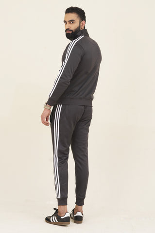 Adi-Sterling Mock Neck Warm-UP 3-Stripes Charcoal Grey Tracksuit