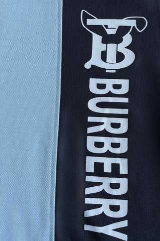 BURBARY PANEL Men’s Branded Cotton PQ Shirt in Sky-Navy Blue