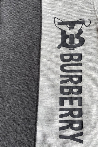 BURBARY PANEL Men’s Branded Cotton PQ Shirt in Charcoal-Grey