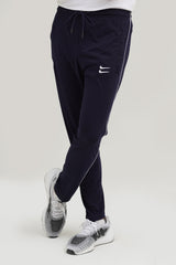 NK Embroidered Logo Navy Blue Cotton Jersey Trouser