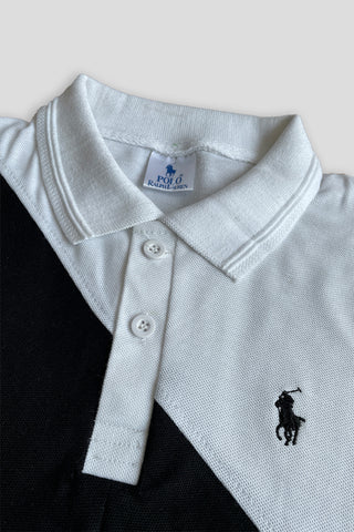 POLOO CROSS PANEL Men’s Branded Cotton PQ Shirt in White-Black